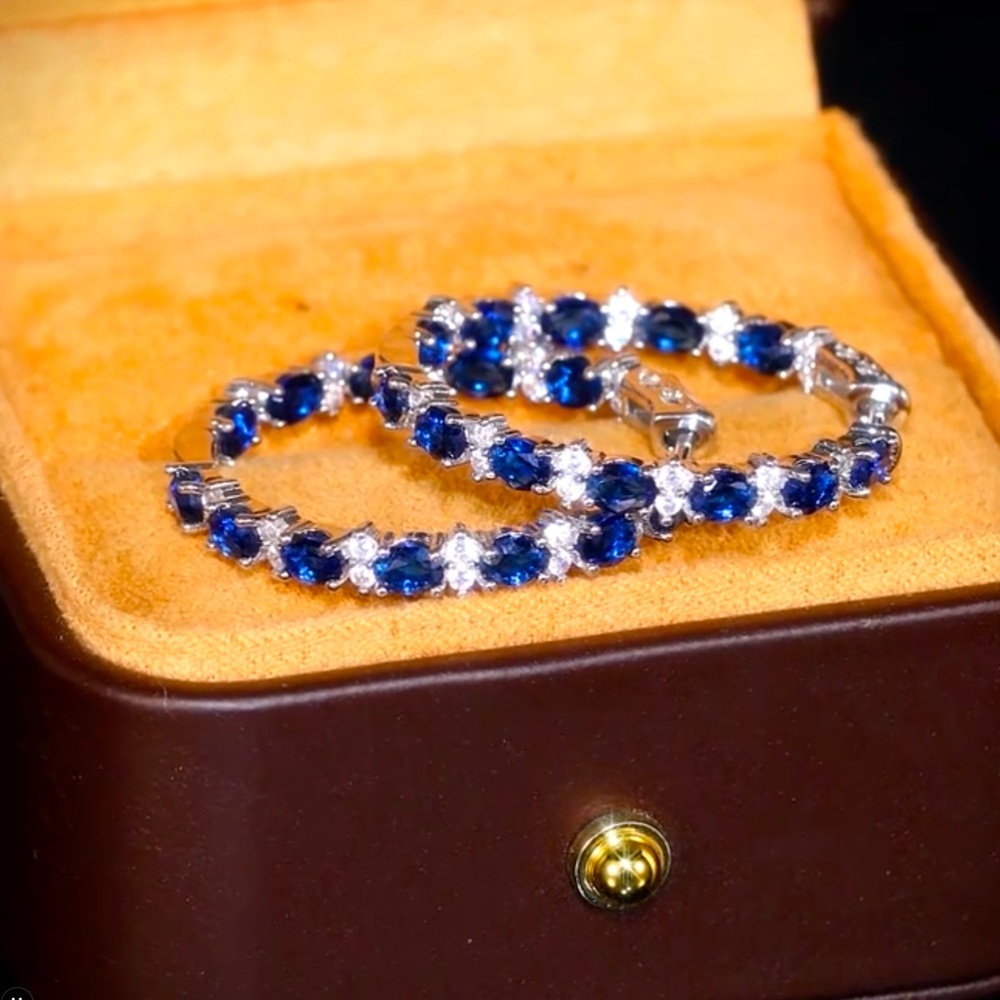 Beautiful Sapphire Oval Hoops